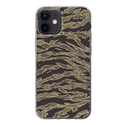 Produktbild von MuchoWow® Handyhülle Schutzhülle Hülle für iPhone 12 Camouflage-Muster mit Streifen Silikon Softcase Handy Hülle - Schutzhülle