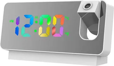 Produktbild von Spiegelprojektionsuhr mit großem LED-Bildschirm, lautloser Schlummerfunktion und kreativem elektronischem Projektionswecker,white