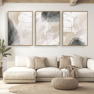 Productafbeelding van Canvas poster set 3 stuks, abstracte geometrische vormgeving, 3x40x60 cm, voor woonkamer