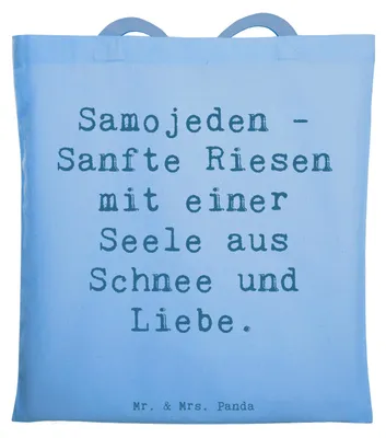 Produktbild von Mr. & Mrs. Panda Schultasche Spruch Samojede Liebe - Sky Blue - Geschenk, Hunderassen Charakter, Shopping Tasche, Laptoptasche, treue Begleiter, Tote Bag, Beschreibung