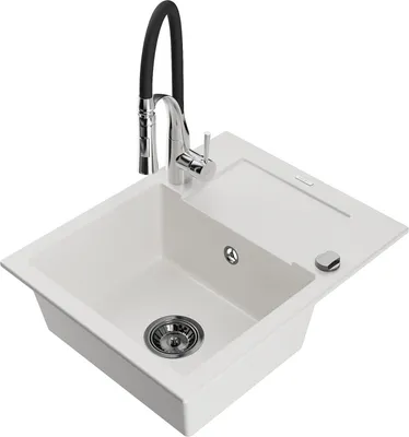Produktbild von Mexen Enzo 1 Becken-Granitspüle mit Abtropffläche und Mischbatterie Aster, Weiß - 6506-20-73450-07-B