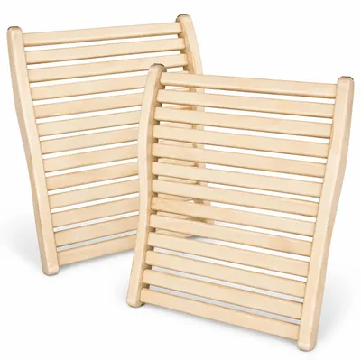 Produktbild von HAF 2x Sauna Rückenlehne Ergonomisch | Geschwungene Rückenstütze aus Espe | 49 x 40 cm | 14 Holzstäbe | Geschwungene Holzwangen | Rückenstütze