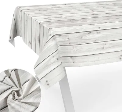 Produktbild von Tischdecke Holz aus Textil mit Exclusiven Motiven wasserabweisend Tischtuch Tischwäsche Aquarell Grau Breite 140cm Länge 220cm mit Schnittkante