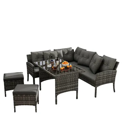 Produktbild von Poly Rattan Sitzgruppe Esstisch Lounge Gartenmöbel Sitzgarnitur Garten-Garnitur Set,Gartenlounge für 7 Personen,mit Sofa,Tisch,Hocker,Kissen