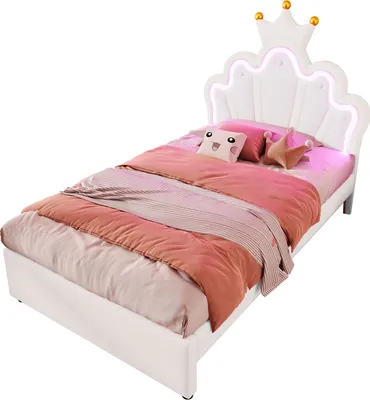 Produktbild von Kinderbett mit 2 Schubladen Ferngesteuertes Ambientelicht und Verstellbares Kopfteil Polsterbett Jugendbett 90x200cm Weiß
