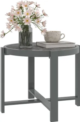 Produktbild von Beistelltisch Gartentisch Rund wetterfest Aluminium Balkontisch mit Marmoroptik Grau