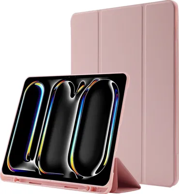 Produktbild von Mobigear Tri-Fold Gel iPad Pro 13 Zoll (2024) Hülle TPU,Kunstleder Klapphülle + Stifthalter - Pink