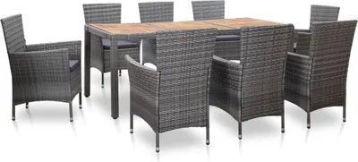 Produktbild von 9-tlg. Garten-Essgruppe mit Auflagen Poly Rattan Grau