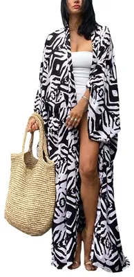 Produktbild von Solidchoice - Langer, böhmischer Kimono-Cardigan als Überwurf, Kleid, große Größen