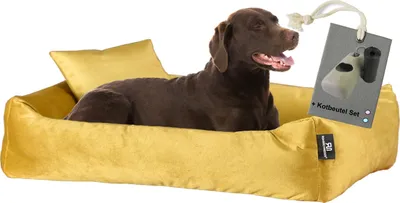 Produktbild von Rohrschneider Hundebett Kuschelsofa Hund Weich + Hundekotbeutelset, Farbe:senf, Größe:L
