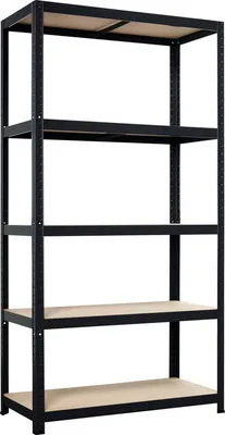 Produktbild von Schwerlastregal Strong 175 schwarz matt 176x90x40 cm Stecksystem 5 Holzböden Tragkraft 875 kg