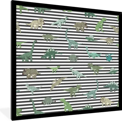 Produktbild von MuchoWow® Gerahmtes Poster Kinderzimmer - Schwarz - Dinosaurier - Jungen - Mädchen - Kinder 40x40 cm - Poster mit Schwarzem Bilderrahmen Wandposter Rahmen Foto Bilder - Mit Rahmen - Wanddekoration Schlafzimmer