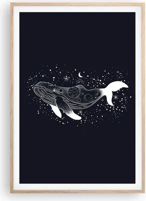 Produktbild von Gerahmtes Poster - Rahmen in heller Eiche - Wal Schwarzweiß Grafik - 70x100 cm - Wand Bild - Wanddeko - Wandbilder - Kunstposter - Wandposter - Bilderrahmen - Bilder - Kunstdruck - P2NPA70x100-4870