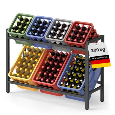 Produktbild von SONGMICS Getränkekistenregal, 2 Ebenen, für 6 Kisten, Aufbewahrungsregal, jede Ebene bis 150 kg belastbar, Stahl, Getränkeregal