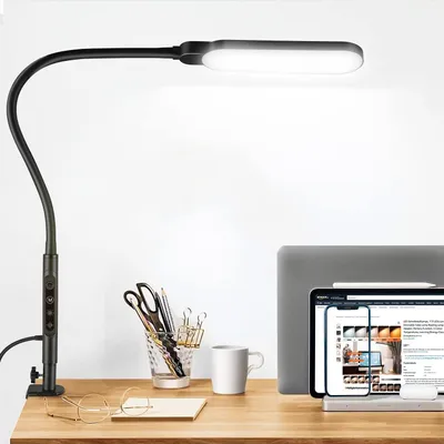 Produktbild von LED Schreibtischlampe, 116 LEDs Schwanenhals Klemmlampe, 5 Farbtemperaturen & 9 Helligkeitsstufen, Augenschutz Bürotischlampe mit Adapter, Touch Control Tischlampe, Leselampe für Home Office/ Büro