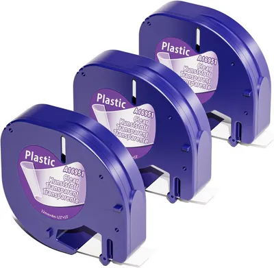 Produktbild von Phomemo 3x Etikettenband kompatibel mit Dymo LetraTag 16951, 12mm x 4m Durchsichtiges Kunststoffband, passend für LT-100H/LT-100T/200B/XR/XM