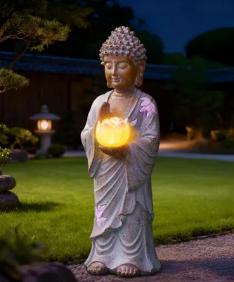 Produktbild von Solar Buddha Statue mit Lotusbeleuchtung, 28 cm
