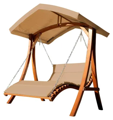 Produktbild von ALEOS. Hollywoodschaukelliege ARUBA-BRAUN Doppelliege Hollywoodschaukel Gartenschaukel aus Holz Lärche mit Dach