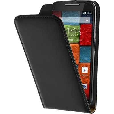 Produktbild von PhoneNatic Kunst-Lederhülle kompatibel mit Motorola Moto X 2014 2. Gen. - Flip-Case schwarz + 2 Schutzfolien