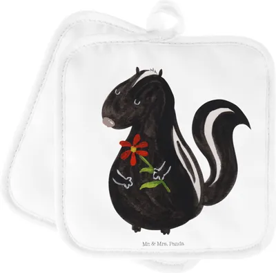Produktbild von Mr. & Mrs. Panda Topfuntersetzer Stinktier Blume - Weiß - Geschenk, Topflappen 2er Set, Dreams, Träume, Ofenlappen, Skunk, topfhalter, Raubtier, Wildtier
