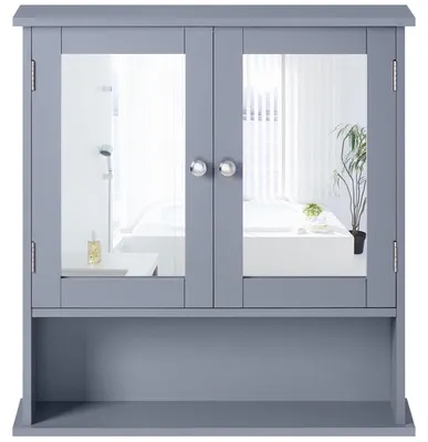 Image de Armoire miroir Yaheetech, meuble suspendu avec porte miroir et 3 étagères, gris