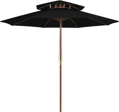 Produktbild von Sonnenschirm mit Doppeldach und Holz-Mast Schwarz 270 cm
