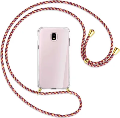 Produktbild von Handykette Backcover-Schutzhülle mit Band (Metall goldfarben) für Samsung Galaxy J5 2017 - weinrot/gelb/grau