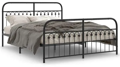 Zdjęcie produktu dla vidaXL Rama łóżka z wezgłowiem i podnóżkiem metalowa czarna 150x200 cm