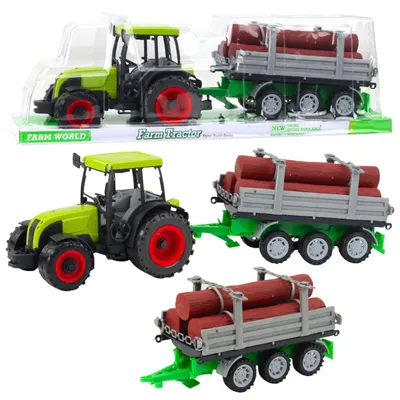 Image de Tracteur agricole vert avec remorque pour grumes 47cm