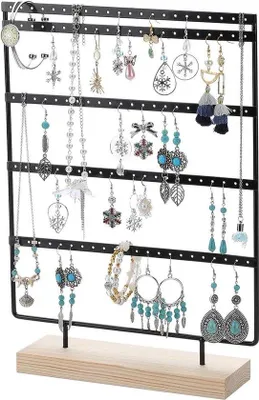 Produktbild von Famanu Ohrhängerdisplay 5 Etagen - Schwarzer Ohrschmuck Organizer mit 110 Löchern