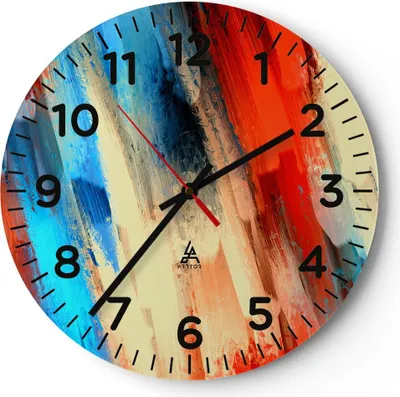 Produktbild von Wanduhr - Rund - Glasuhr - Abstraktion modern - 40x40cm - Schleichendes Uhrwerk - Lautlos - zum Aufhängen bereit - Dekoration Modern - Wanddekoration aus Glas - C4AR40x40-4087