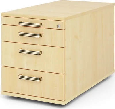 Produktbild von Rollcontainer Jakima | Ahorn | HxBxT 51,2x42,8x80cm | Streifengriff | 4 Schübe | Mit Schloss & Zentralverriegelung