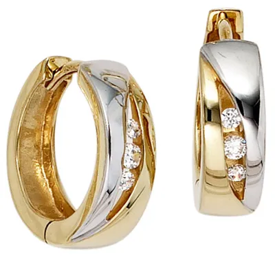 Produktbild von 15,5mm Creolen Ohrringe Klappcreole mit 6 Zirkonia 333 Gold Gelbgold