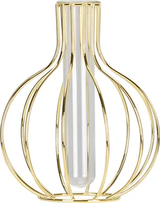 Image de vase à fleurs en verre géométrique de 7 pouces avec cadre métallique pour la décoration de la maison, or rose / Grand
