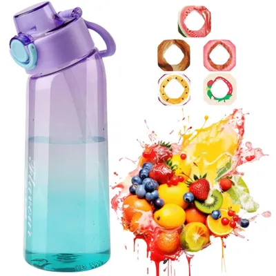 Produktbild von IntiMeg Wasserflasche, BPA-frei, Lila Farbverlauf, 900 ml, Air-Wasserflasche mit 5 Aromakapseln für zuckerfreien Geschmack, ideal für Sport & Outdoor-Aktivitäten, ohne schädliche Substanzen, mit lebensmittelechtem Silikon-Strohhalm und robustem ABS-Deckel