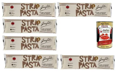 Produktbild von Italian Gourmet Spaghetti StraPasta 6×500 g – Pasta aus Hartweizen, extra proteinreich & ballaststoffreich, ideal für Sportküche, Meal Prep, italienische Rezepte + Italian Gourmet Polpa