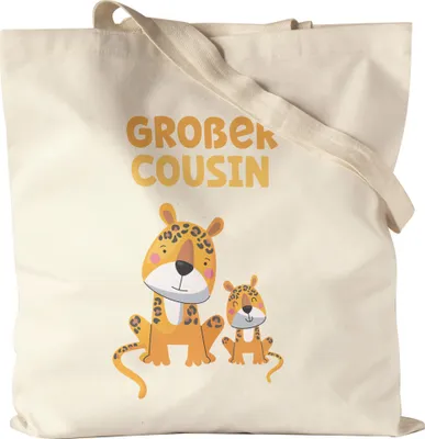 Produktbild von Großer Cousin Stoffbeutel Jutebeutel Canvas Löwen Cousin Familien Family Love Liebe Geborgenheit Beschützer Cousins Zusammenhalt