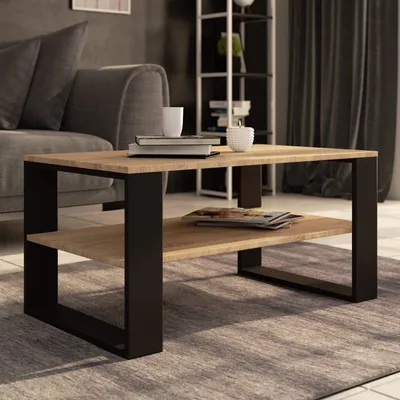 Produktbild von Couchtisch – Wohnzimmertisch – Sofatisch – ALEX – Sonoma Eiche / Schwarz – 92 cm – Moderner Wohnzimmertisch mit zusätzlicher Ablagefläche