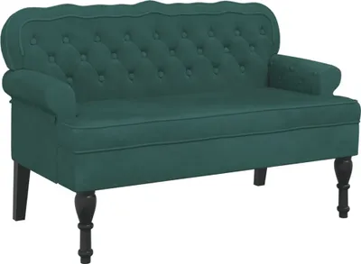 Zdjęcie produktu dla Ławka z oparciem, ciemnozielona, 119,5x64,5x75 cm, aksamitna