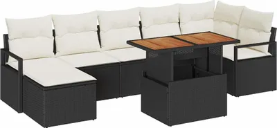 Image de vidaXL Salon de jardin avec coussins 8 pcs noir et crème