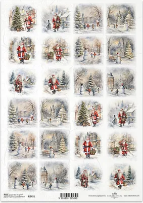 Immagine prodotto di ITD carta di riso decoupage tecnica artigianale tovagliolo di carta-R2451 panorami invernali, Babbo Natale, bambini, pupazzi di neve
