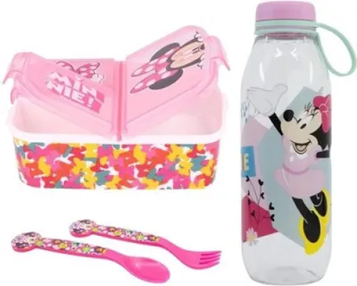 Produktbild von Disney Minnie Maus 4 tlg Lunch Set Brotdose Trinkflasche Besteck