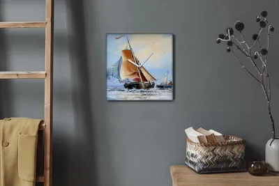 Produktbild von Coloray Hodiny Unikátní 30x30 cm Tiché hodiny Pro obývací pokoj a kuchyň Nástěnné hodiny Plátno Bílé ručičky hodin - Oceánské lodní mraky