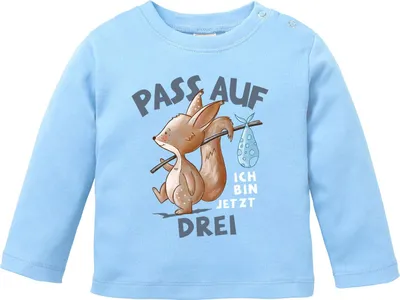 Produktbild von Baby Langarm-Shirt 1. Geburtstag mit Spruch Ich bin jetzt Eins | Zwei | Drei Eichhörnchen Tiere Geburtstagsshirt Baumwolle Junge/Mädchen MoonWorks® 3 Jahre s hellblau 56/62 (1-3 Monate)