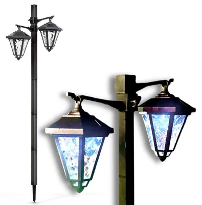 Produktbild von Garden of Eden - Doppelte ländliche Gartenlaterne LED Solar auf Erdspieß Spot - 137cm hoch - Gartenbeleuchtung/Stimmungsbeleuchtung - Schwarz - Windlicht Laterne mit Solarenergie - 1 Stück - Hängelampe für draußen auf Ständer