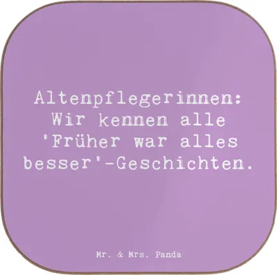 Produktbild von Mr. & Mrs. Panda Untersetzer für Gläser Spruch Altenpflegerin Geschichten - Lavendeltraum - Geschenk, Geschenke mit Herz, Pflege, Schmunzeln, Berufsliebe, Glas, Coaster
