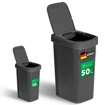 Obrázok produktu pre Novaliv sada odpadkových košov 10L + 50L, odpadkový kôš s vekom 2v1, výklopné veko a otočné veko, protizápachový odpadkový kôš do kuchyne, domácnosti, kancelárie, odpadkový kôš plastové odpadkové koše