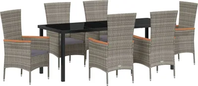 Produktbild von Möbel 7-teiliges Garten Esszimmer Set mit Kissen graues Poly-Rattan - Gartenstühle 3379434