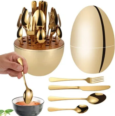 Produktbild von Besteckset 24 teilig Goldenes Besteck Tafelbesteck Essbesteck 6 Personen Geschirrset