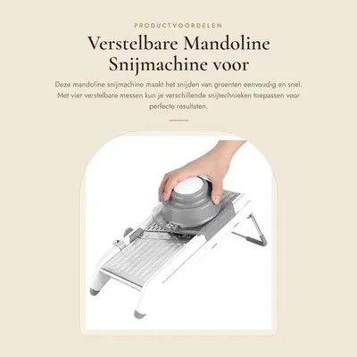 Produktbild von Mandolinen-Schneidemaschine, verstellbar - Gemüseschneider - Manueller Küchenschneider - Edelstahl - 4 Messer - Abmessungen: 35x14x16 cm